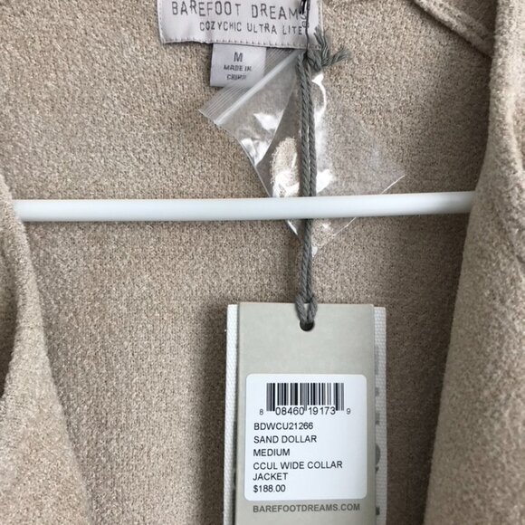 Barefoot Dreams Cozychic Ultra Lite Wide Collar Jacket - Sand (Sz M) a596948 - Picture 3 of 4